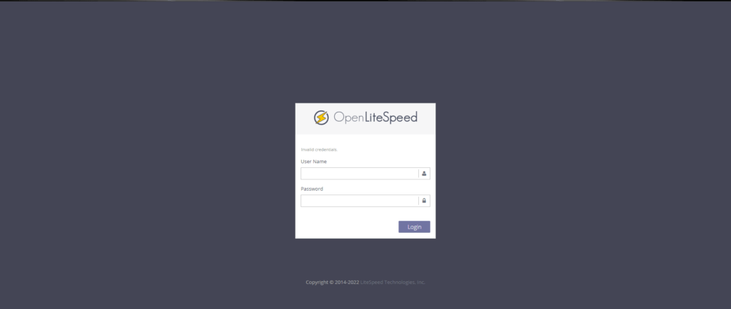OpenLiteSpeed Sign on Screen